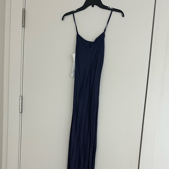 Zara Deep Blue/Navy Satin Midi Dress Sz S - Picture 8 of 8